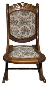 LL-ST1 - Victorian Style Walnut Folding Rocking Chair With Floral Tapestry Upholstery