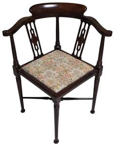 LL-ST1 - Georgian Style Mahogany Corner Chair With Floral Upholstered Seat