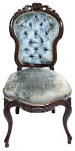 LL-ST1 - Antique Napoleon III Carved Sapele Wood Armchair With Blue Velvet Upholstery