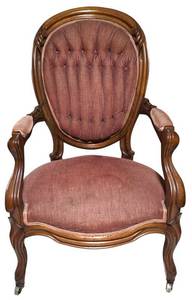 LL-ST1 - Antique Victorian Balloon Back Chair Walnut & Dusty Rose Upholstery