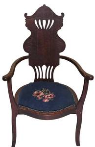 LL-ST1 - Antique Mahogany Banjo-Back Chair With Floral Seat