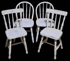 LL-ST1 - Vintage Wooden Childrens Chairs Set of 4 - 2 Rounded Back, 2 Flat Back