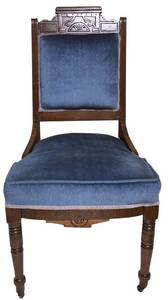 LL-ST1 - Antique Eastlake Style Walnut Chair With Blue Velvet Upholstery