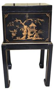 LL-ST1 - Oriental Furniture Black Lacquer Chinoiserie Box Table 2-Piece Set