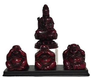 LL-ST1 - Lucky Lin Red Resin Buddha Figures and Guanyin Set (Lot of 4)
