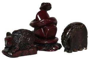 LL-ST1 - Red Resin Snake, Elephant & Rabbit Figurines Mixed Lot