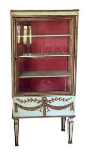 LR - Antqiue Louis XVI Style Vitrine Cabinet - Cream Painted with Gilded Accents