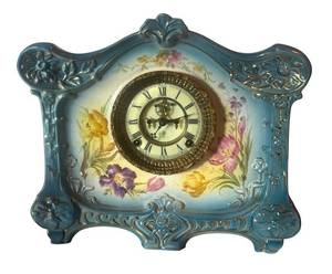 BR1 - Vintage Floral Ceramic La Fontaine Mantle Clock