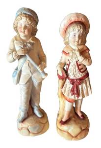 BR1 - Two Vintage German Bisque Porcelain Figurines