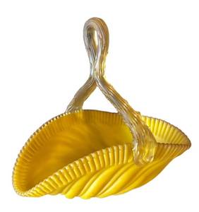 BR1 - Vintage Victorian Glass Basket with Thorned Handle by Stevens & Williams