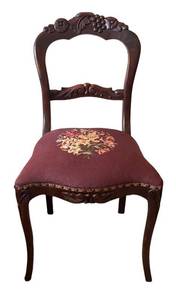 BR1 - Antique Victorian Walnut Balloon Back Side Chair With Needlepoint Seat