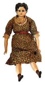 BR1 - Vintage Porcelain Head Doll in Floral Dress with Lace Trim