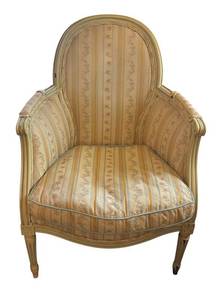 BR1 - Vintage Upholstered Armchair with Carved Wooden Frame