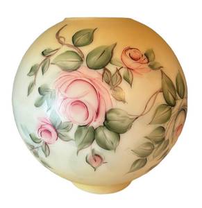 BR1 - Vintage Hand-Painted Floral Glass Lampshade