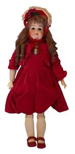 BR1 - Vintage Jointed Fashion Doll with Cameo Pendant and Velvet Dress