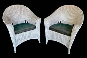 FP - Pair of Vintage White Wicker Chairs