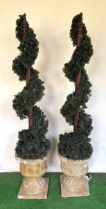 FP - Two Faux Boxwood Spiral Topiaries in Urn Planters