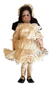 BR1 - Vintage German Bisque-Head Doll with Lace Dress & Glass Eyes