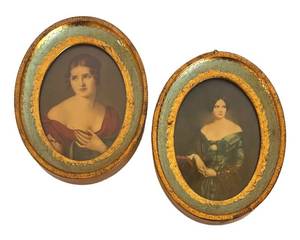 BR1 - Two Vintage Portrait Prints in Ornate Oval Frames