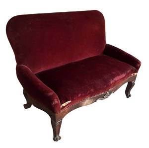 D - Vintage Velvet Childs Sofa with Carved Wooden Legs