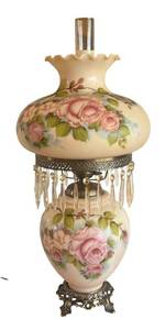 LR - Gorgeous Vintage Gone With The Wind Parlor Lamp Signed by B. Heart