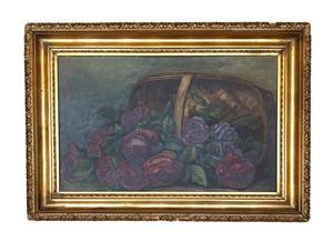 LR - Original Canvas Floral Still Life Painting with Ornate Gilt Frame