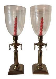 DR - Two Vintage Brass Hurricane Candleholders
