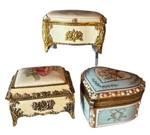 DR - Three Vintage Trinket Boxes with Ornate Accents