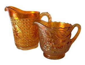 DR - Vintage Imperial Glass Marigold Carnival Glass Pitcher & Millersburg Hanging Cherry Pitcher