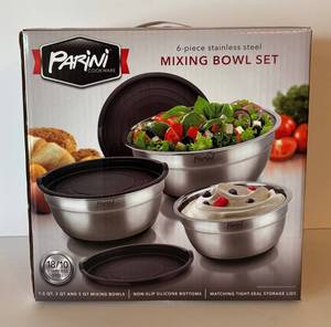 BR1 - Parini 6-Piece Stainless Steel Mixing Bowls Set with Lids - 1.5 QT, 3 QT, 5 QT