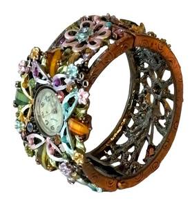BR1 - Floral Enamel Cuff Bracelet Watch