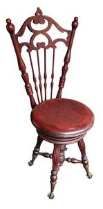 BP - Antique Victorian Mahogany Piano Stool Adjustable Seat Spindle Back