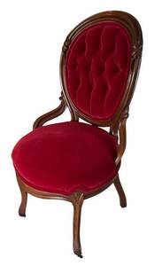 LR - Vintage Victorian Walnut Side Chair Red Velvet Balloon Back