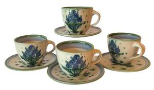 BR1 - Vintage M.A. Hadley Blueberry Bouquet Cups & Saucers (Lot of 4)