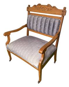 BP - Antique Victorian Oak Parlor Chair Blue-Gray Tufted Upholstery