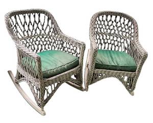 BP - Vintage White Wicker Rocking Chairs (Lot of 2)