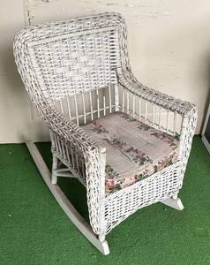 BP - Vintage Childrens White Wicker Rocking Chair