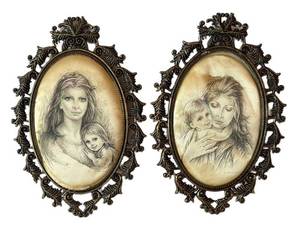 DR - Vintage Giuseppe Tarantino Fabric Prints Ornate Oval Pair