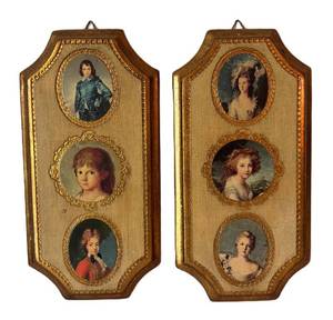 DR - Antique Pair of French-Style Gilt Portrait Wall Panels