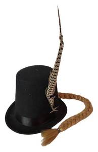 K - Humorous Top Hat With Feather & Braid