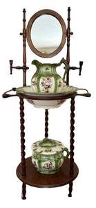 UMBR - Antique Victorian Wash Stand With Basin, Pitcher & Chamber Pot