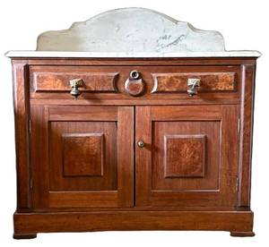 UMBR - Antique Victorian Marble Top Walnut Commode