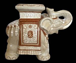 UMBR - Vintage Hollywood Regency Style Ceramic Elephant Garden Stool