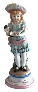 ULR - Antique French Bisque Porcelain Figurine Little Girl With Broken Doll