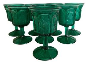 LR - Vintage L.G. Wright Paneled Thiele Goblets Green (Lot of 8)