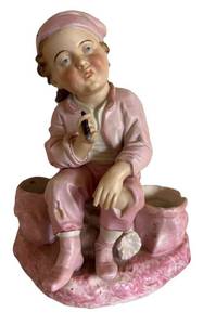 LR - Antique German Bisque Porcelain Piano Baby Figurine