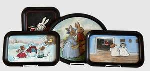 D - Handpainted Rabbit Trays (Lot of 4)