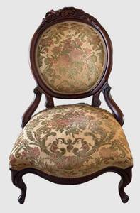LR - Victorian Style Walnut Open Armchair Upholstered