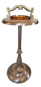 D - Vintage Floor Ashtray With Amber Glass Insert