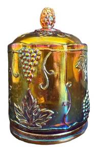 D - Vintage Indiana Glass Harvest Grape Carnival Glass Canister